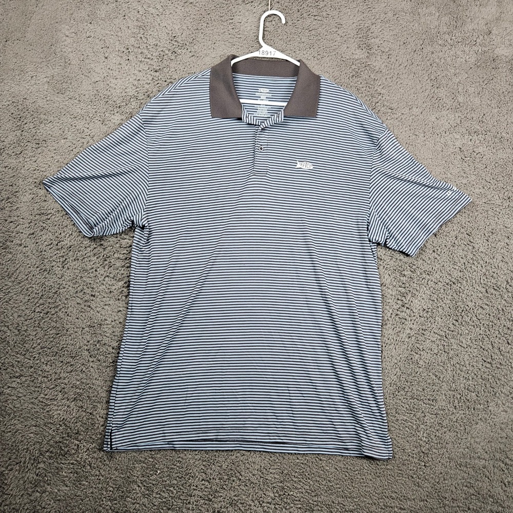 AFTCO Mens XXL Blue Brown Stripe Polo Shirt Fishing Tackle Co‎